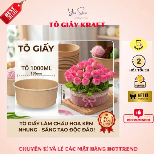 Sỉ 50 Tô Giấy Làm Chậu Hoa Kẽm Nhung- Chất Liệu Giấy Cứng, Nhiều Kích Thước, Phụ Kiện Hoa Trang Trí
